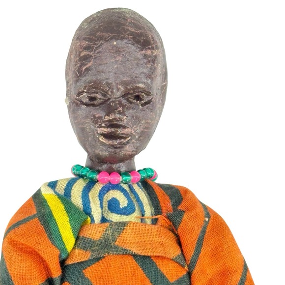 VTG African Woman‎ Figurine w/ Baby Handcrafted Wood & Fabric Folk Art Doll 8" - Picture 4 of 9